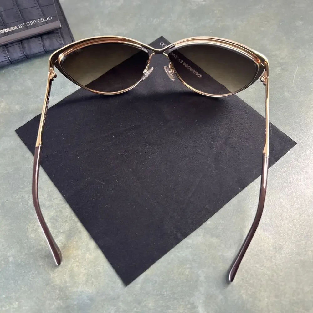 Jimmy Choo POLLY/S 000JD Gold Cat Eye Sunglasses Made in Italy Case Brown
